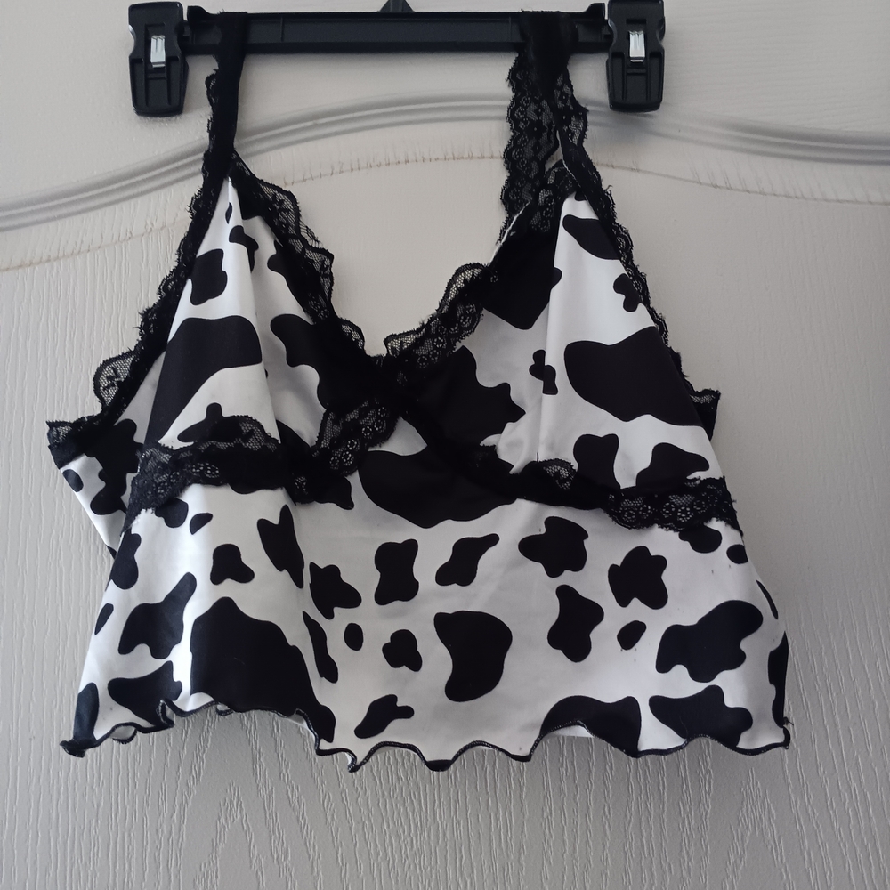 Source Unknown Black and White Lace Trim Bra